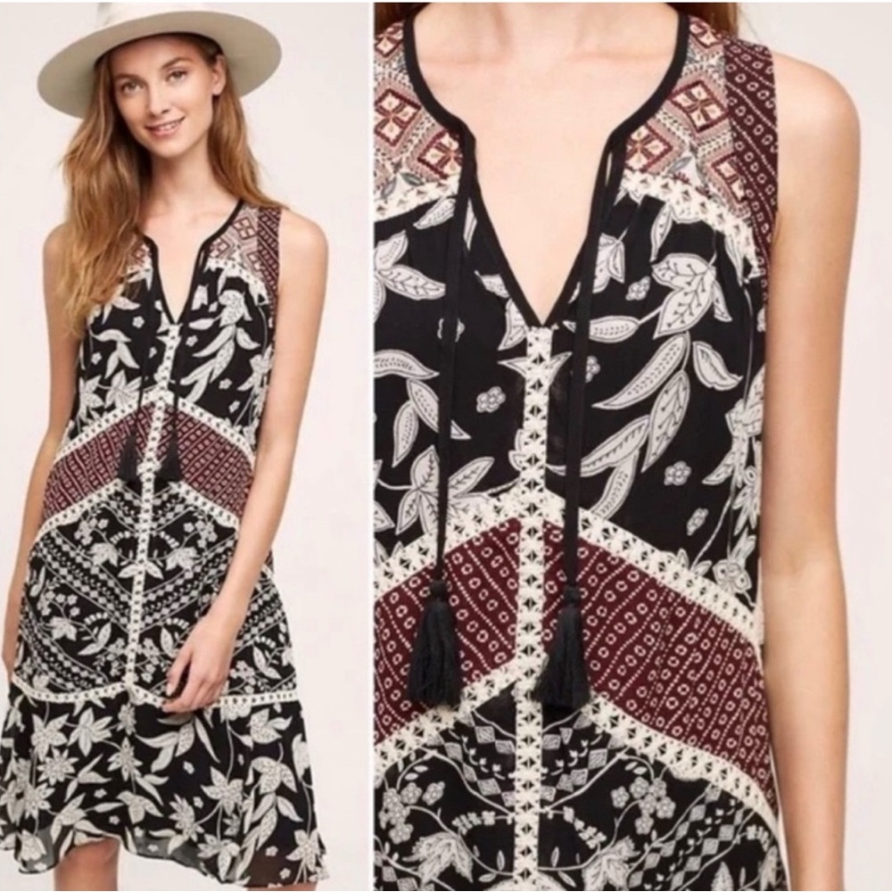 Anthropologie Black and White Floral Dress